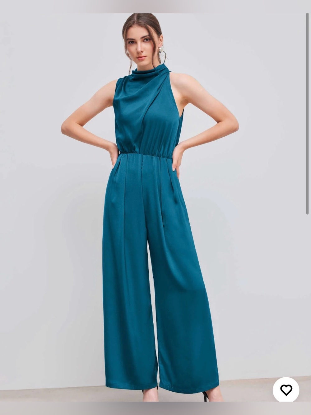 NWT CIDER Satin Solid High Neck Jumpsuit Teal Size XS Size 2